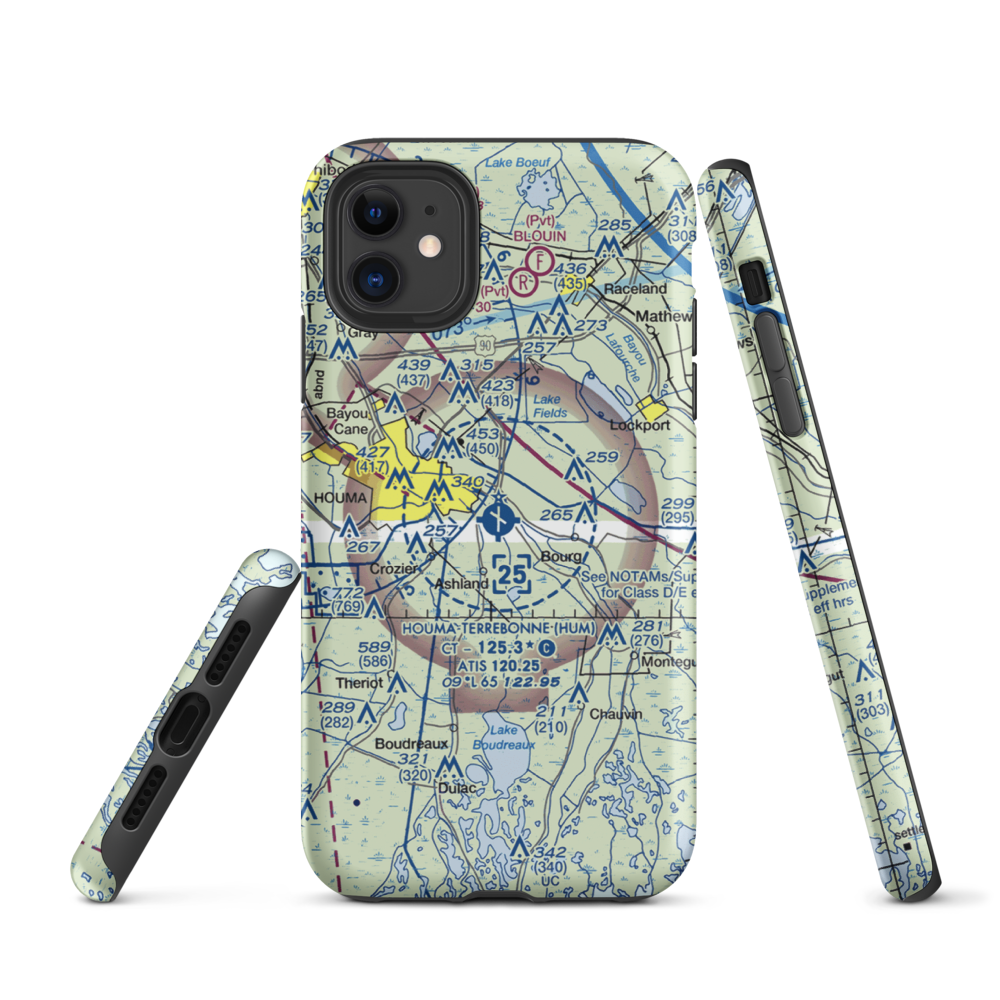 Houma Terrebonne Airport (HUM) VFR Sectional  Tough iPhone Case iPhone 11 model shown