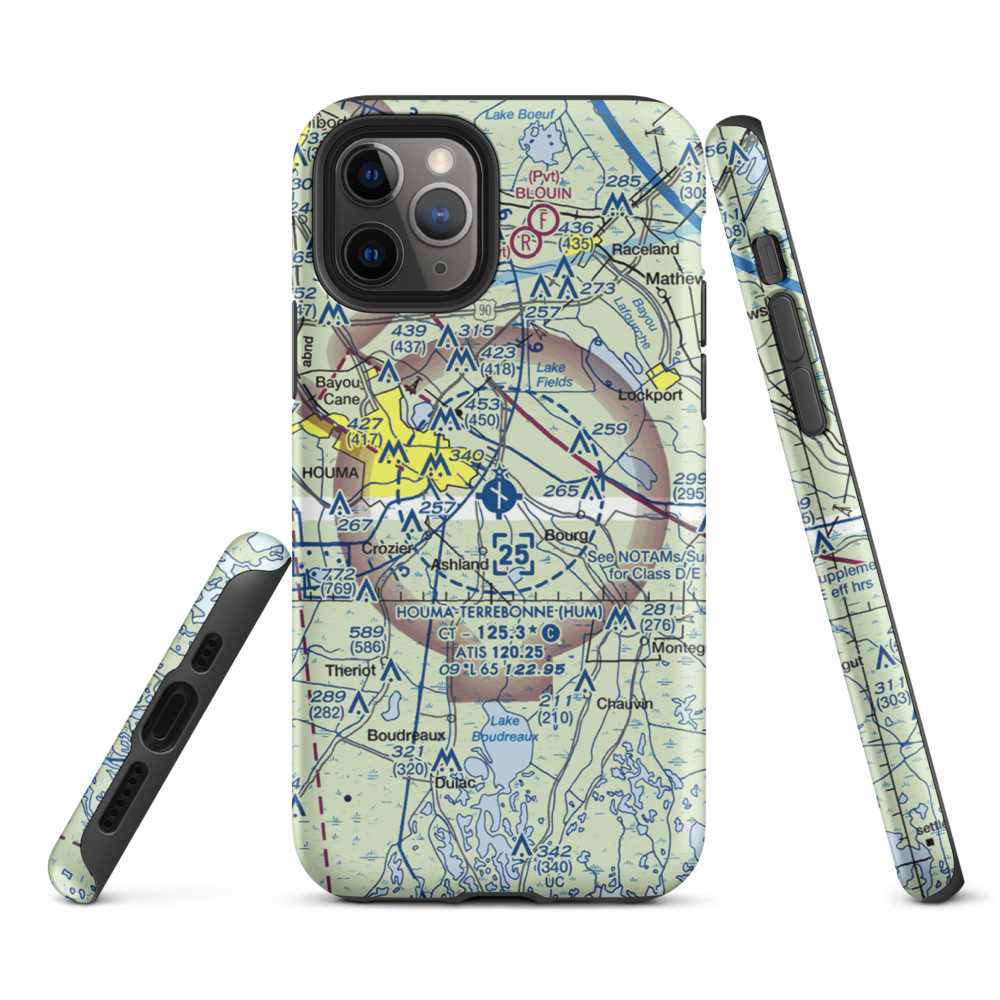 Houma Terrebonne Airport (HUM) VFR Sectional  Tough iPhone Case iPhone 11 Pro model shown