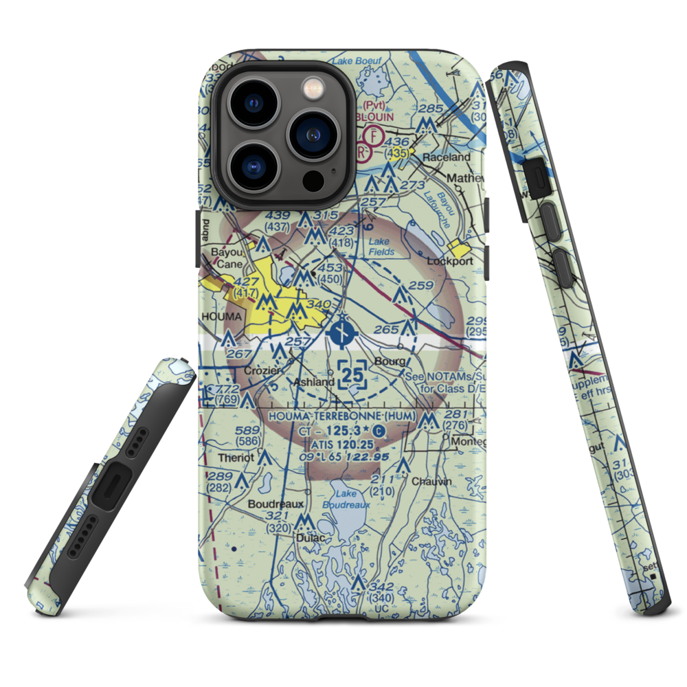 Houma Terrebonne Airport (HUM) VFR Sectional  Tough iPhone Case iPhone 13 Pro Max model shown