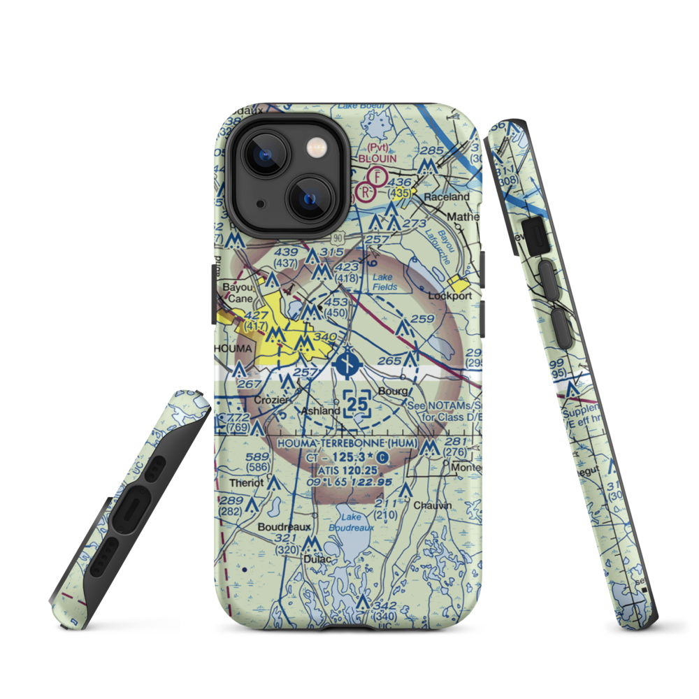 Houma Terrebonne Airport (HUM) VFR Sectional  Tough iPhone Case iPhone 14 model shown
