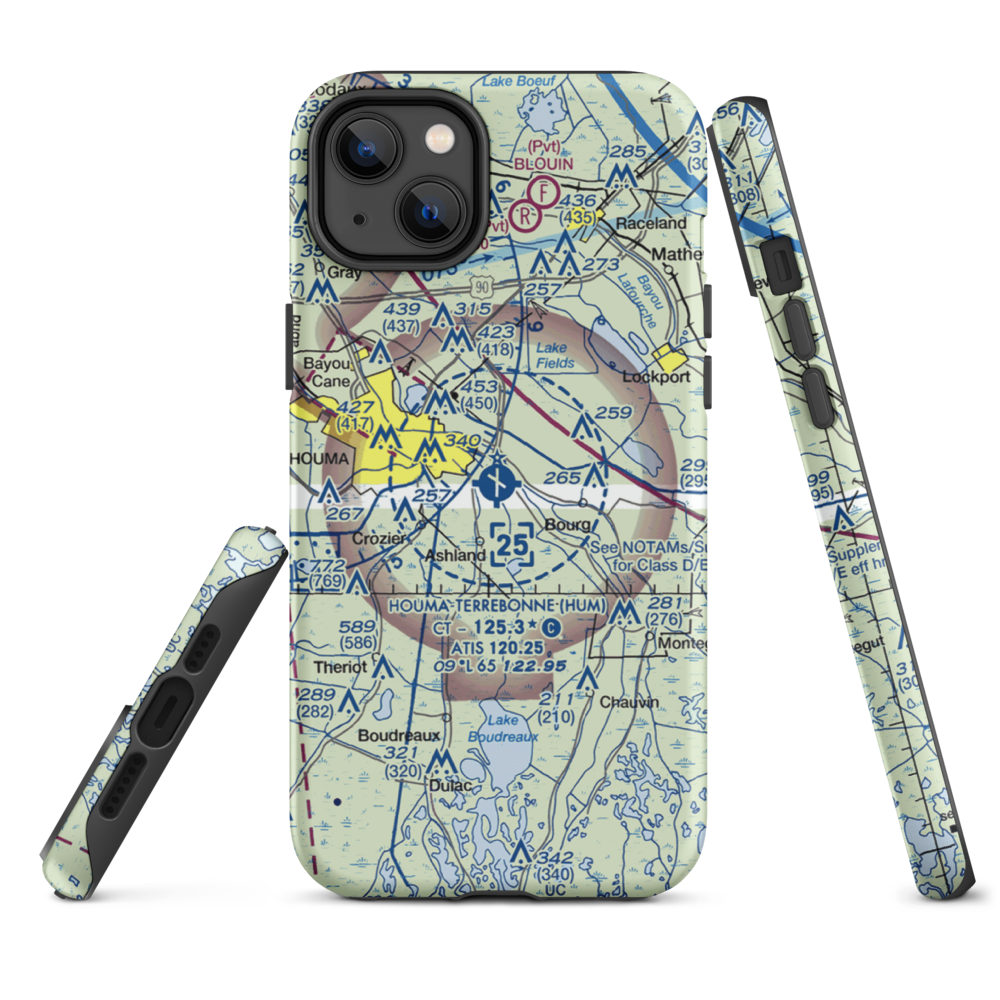 Houma Terrebonne Airport (HUM) VFR Sectional  Tough iPhone Case iPhone 14 Plus model shown