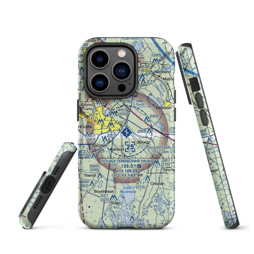 Houma Terrebonne Airport (HUM) VFR Sectional  Tough iPhone Case iPhone 14 Pro model shown
