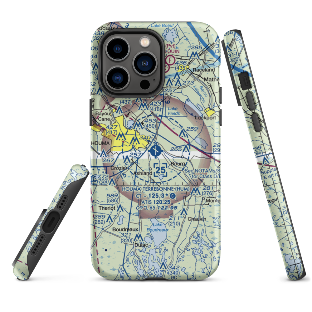 Houma Terrebonne Airport (HUM) VFR Sectional  Tough iPhone Case iPhone 14 Pro Max model shown
