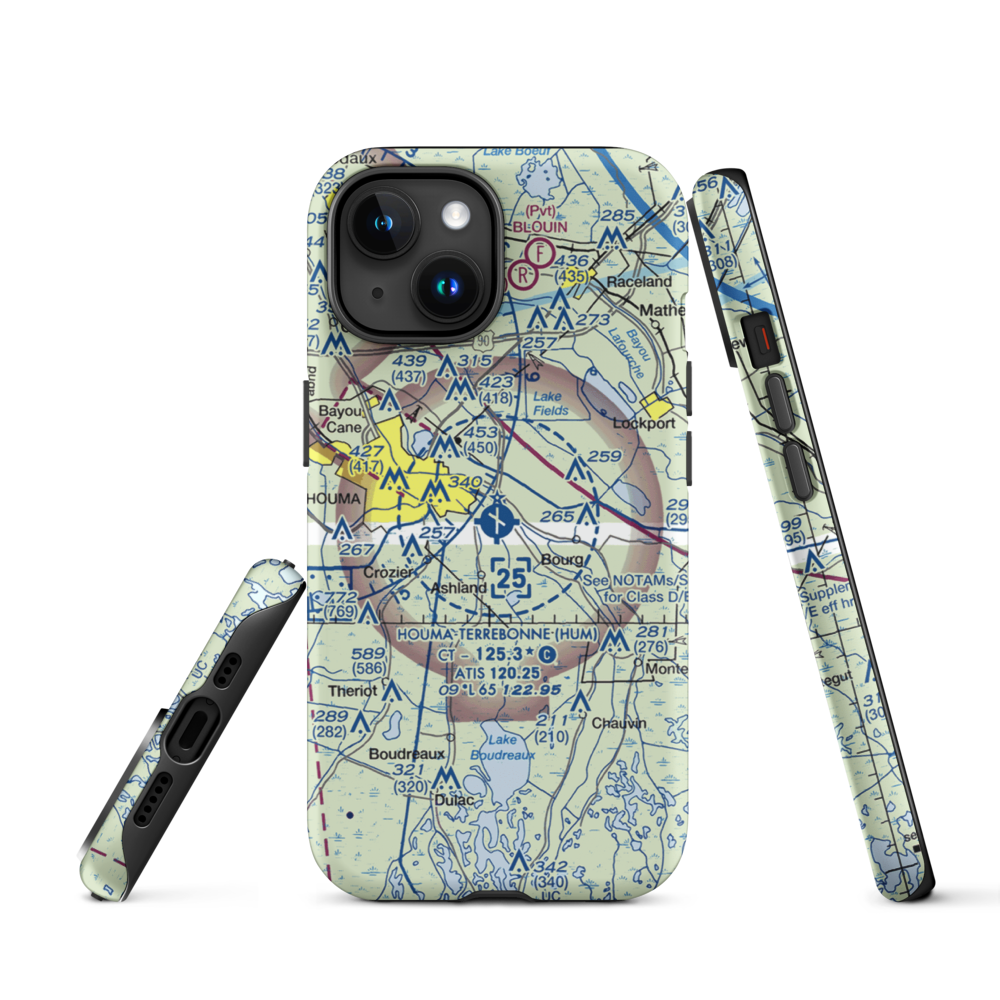 Houma Terrebonne Airport (HUM) VFR Sectional  Tough iPhone Case iPhone 15 model shown