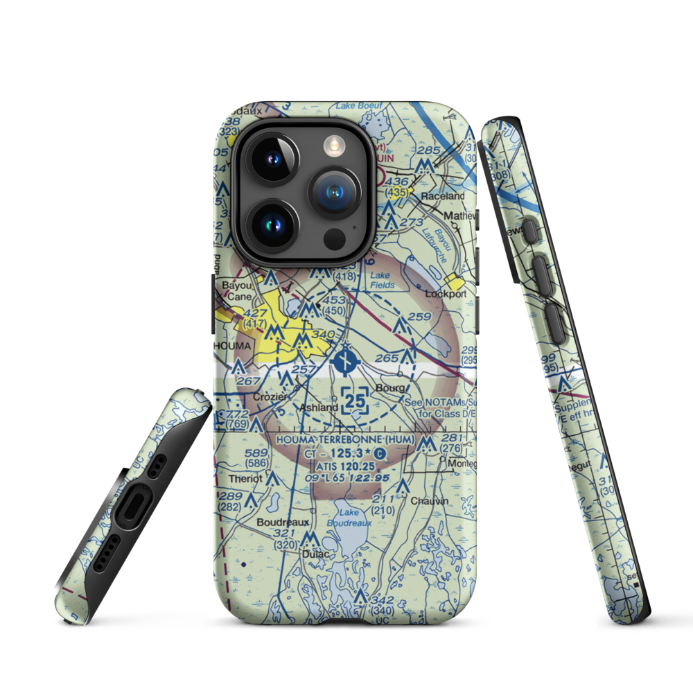 Houma Terrebonne Airport (HUM) VFR Sectional  Tough iPhone Case iPhone 15 Pro model shown