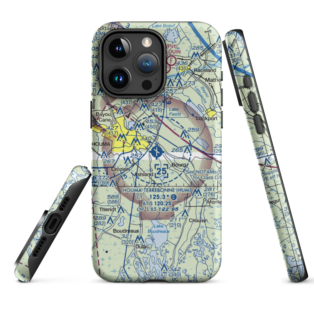 Houma Terrebonne Airport (HUM) VFR Sectional  Tough iPhone Case iPhone 15 Pro Max model shown