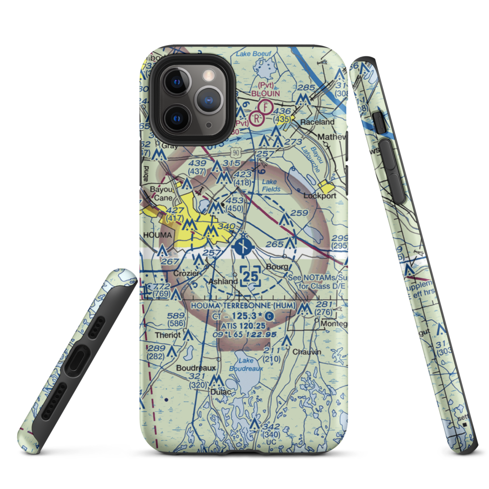Houma Terrebonne Airport (HUM) VFR Sectional  Tough iPhone Case iPhone 11 Pro Max model shown