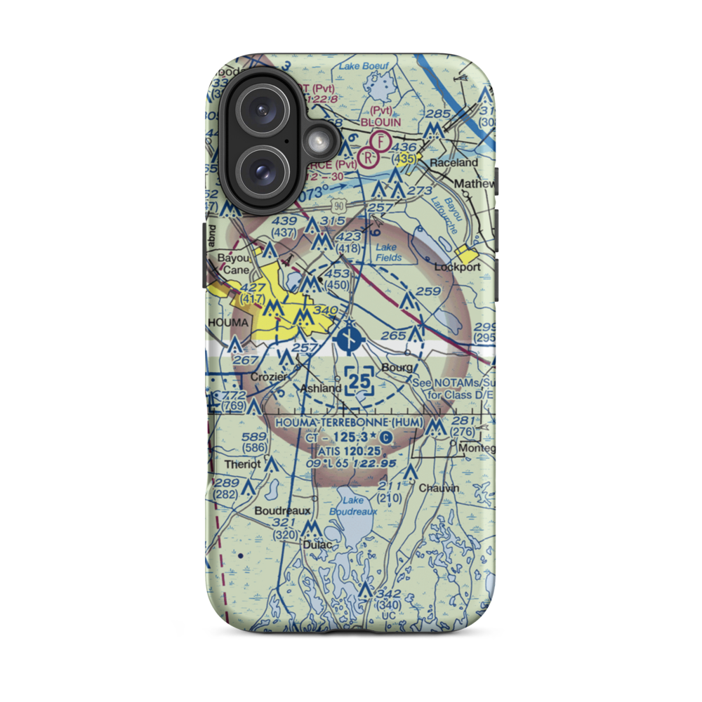 Houma Terrebonne Airport (HUM) VFR Sectional  Tough iPhone Case iPhone 16 Plus model shown