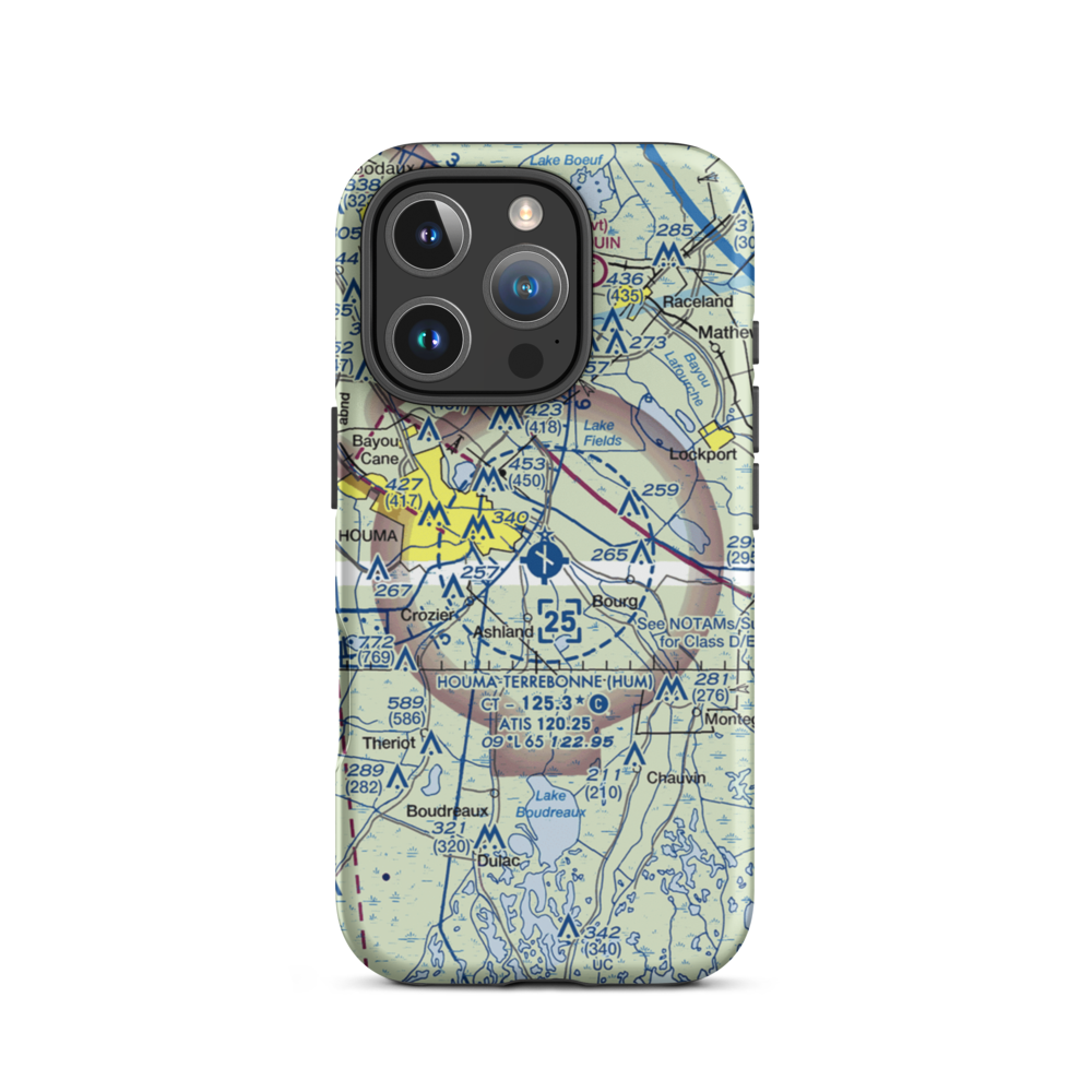 Houma Terrebonne Airport (HUM) VFR Sectional  Tough iPhone Case iPhone 16 Pro model shown