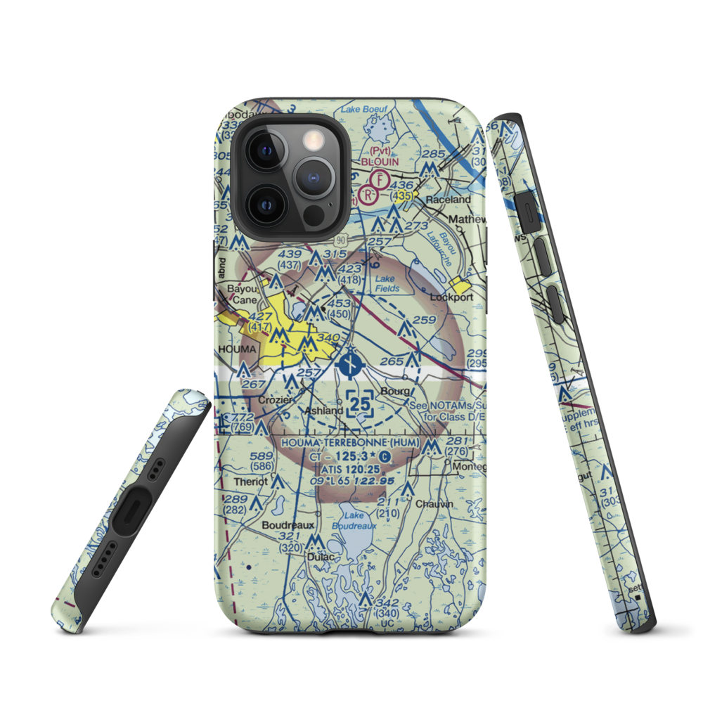 Houma Terrebonne Airport (HUM) VFR Sectional  Tough iPhone Case iPhone 12 Pro model shown