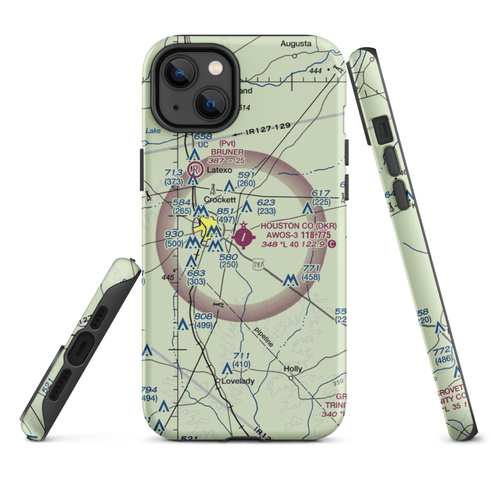 Houston County Airport (DKR) VFR Sectional  Tough iPhone Case iPhone 14 Plus model shown
