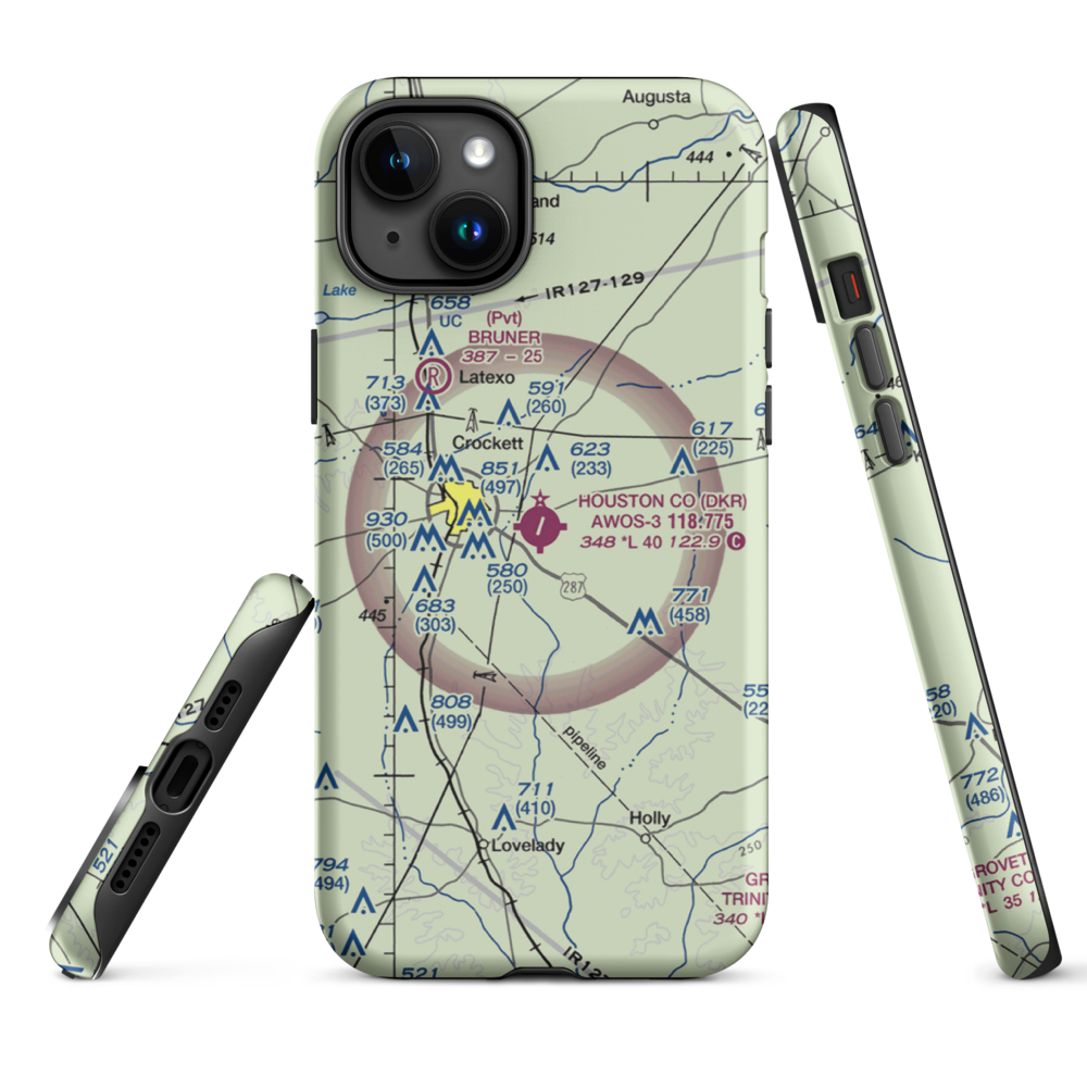 Houston County Airport (DKR) VFR Sectional  Tough iPhone Case iPhone 15 Plus model shown