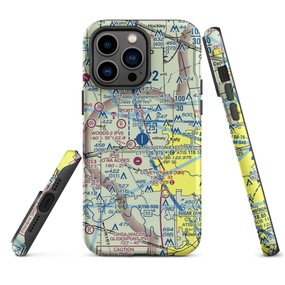 Houston Executive Airport (TME) VFR Sectional  Tough iPhone Case iPhone 14 Pro Max model shown