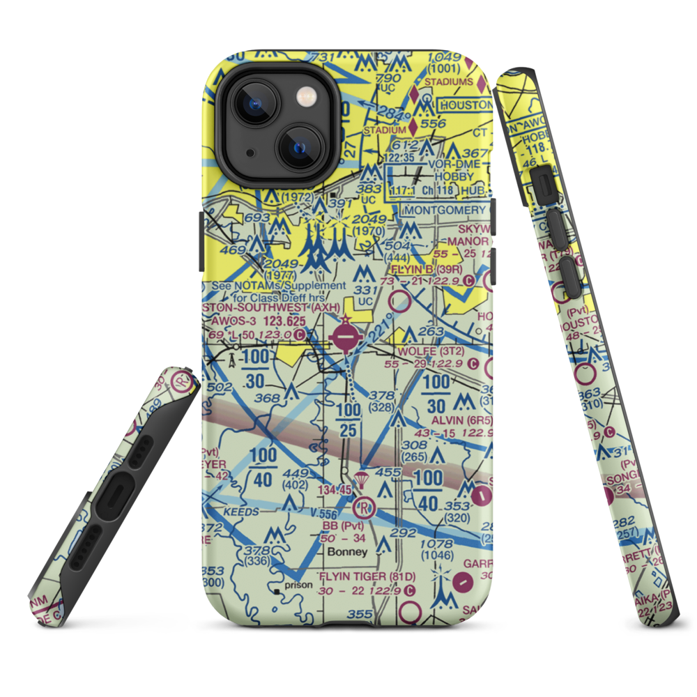 Houston Southwest Airport (AXH) VFR Sectional  Tough iPhone Case iPhone 14 Plus model shown