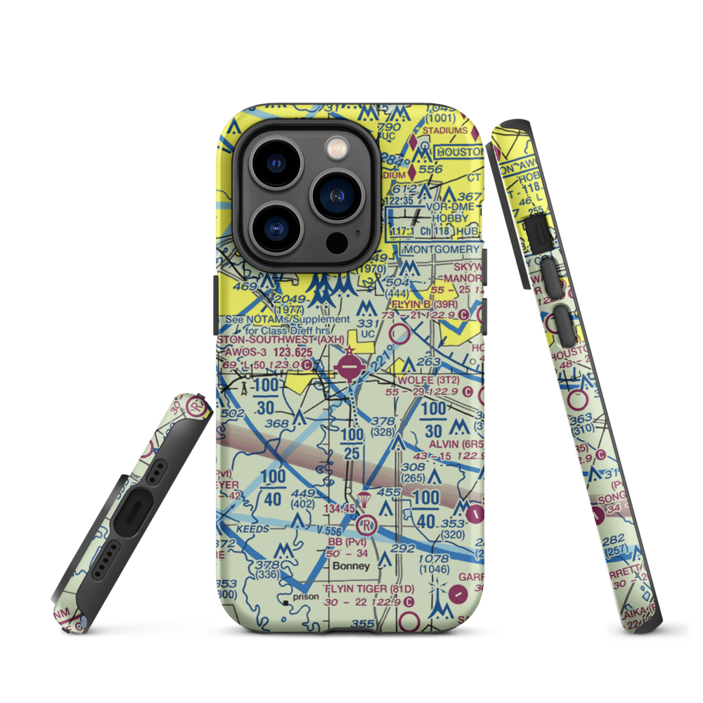 Houston Southwest Airport (AXH) VFR Sectional  Tough iPhone Case iPhone 14 Pro model shown