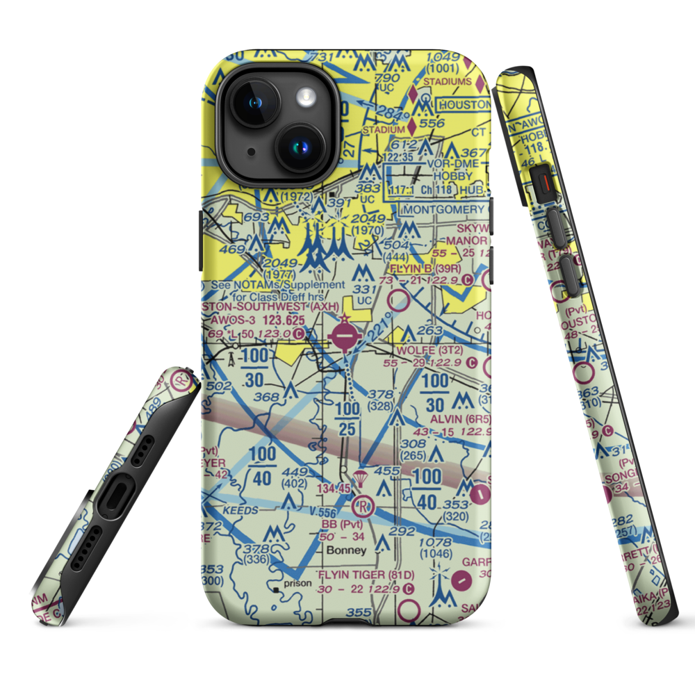 Houston Southwest Airport (AXH) VFR Sectional  Tough iPhone Case iPhone 15 Plus model shown