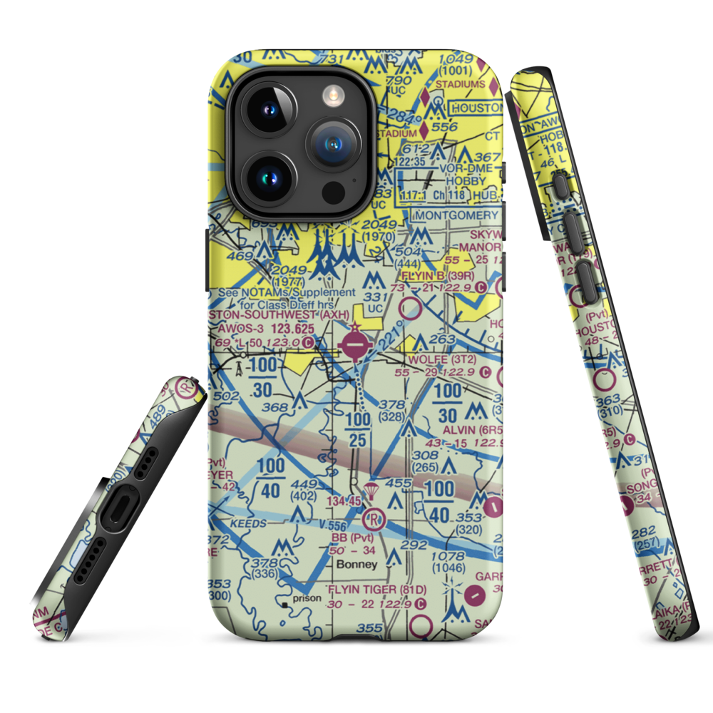Houston Southwest Airport (AXH) VFR Sectional  Tough iPhone Case iPhone 15 Pro Max model shown