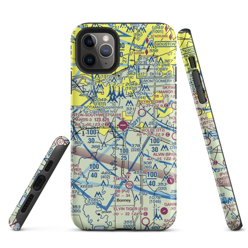 Houston Southwest Airport (AXH) VFR Sectional  Tough iPhone Case iPhone 11 Pro Max model shown