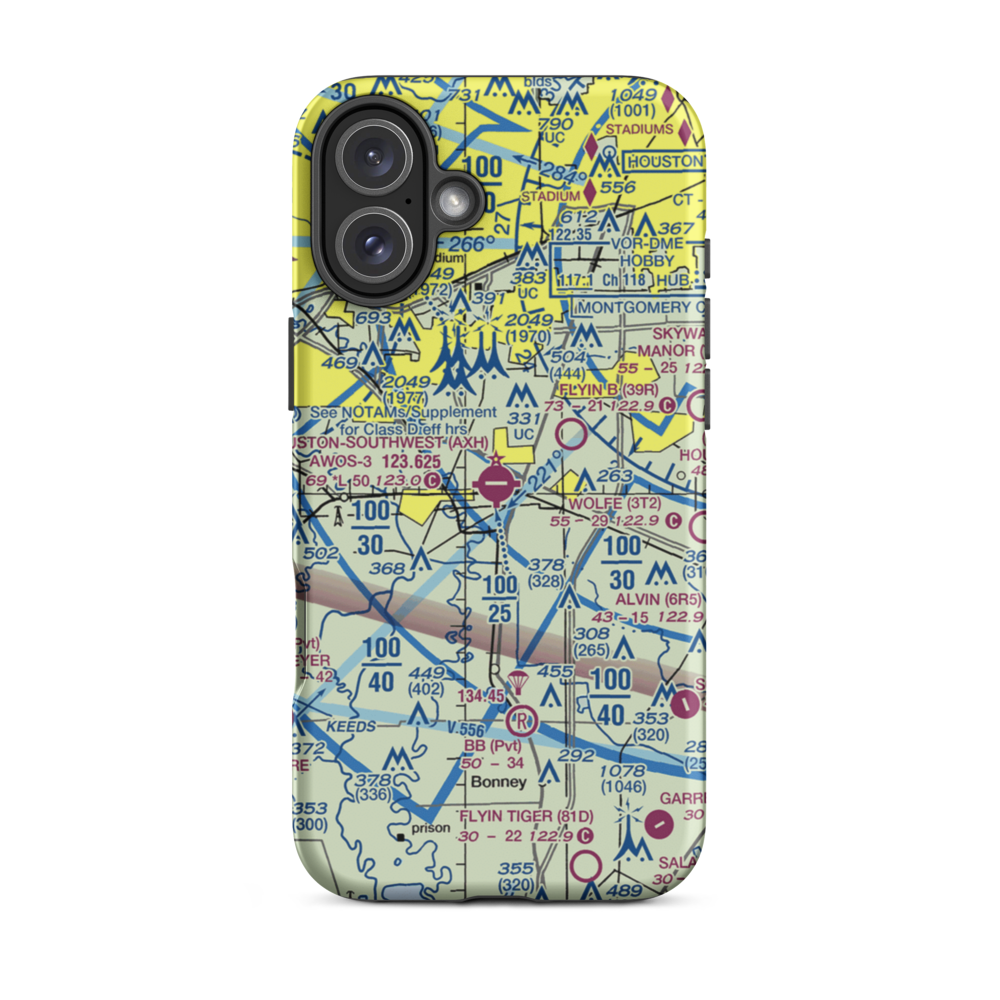 Houston Southwest Airport (AXH) VFR Sectional  Tough iPhone Case iPhone 16 Plus model shown