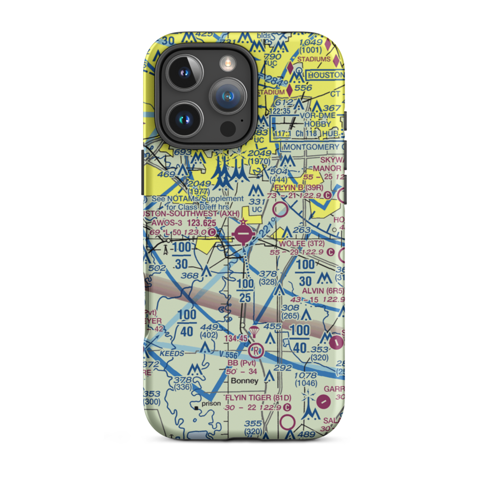Houston Southwest Airport (AXH) VFR Sectional  Tough iPhone Case iPhone 16 Pro Max model shown