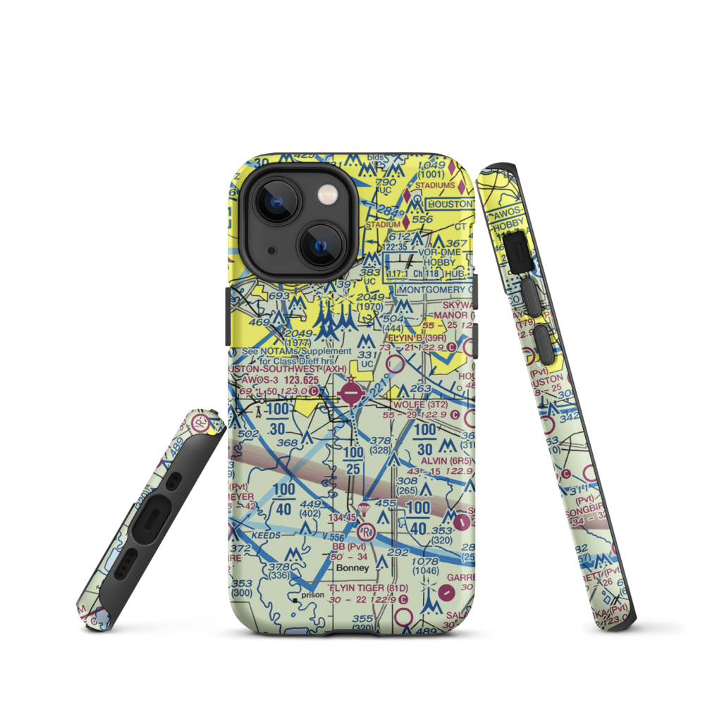 Houston Southwest Airport (AXH) VFR Sectional  Tough iPhone Case iPhone 13 mini model shown