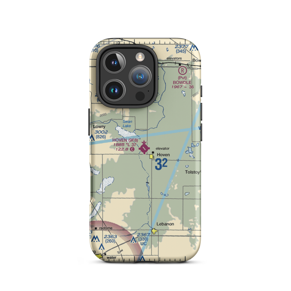 Hoven Municipal Airport (9F8) VFR Sectional  Tough iPhone Case iPhone 16 Pro model shown
