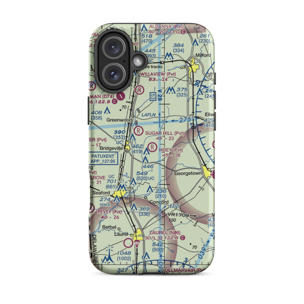 Huey Airport (DE14) VFR Sectional  Tough iPhone Case iPhone 16 Plus model shown