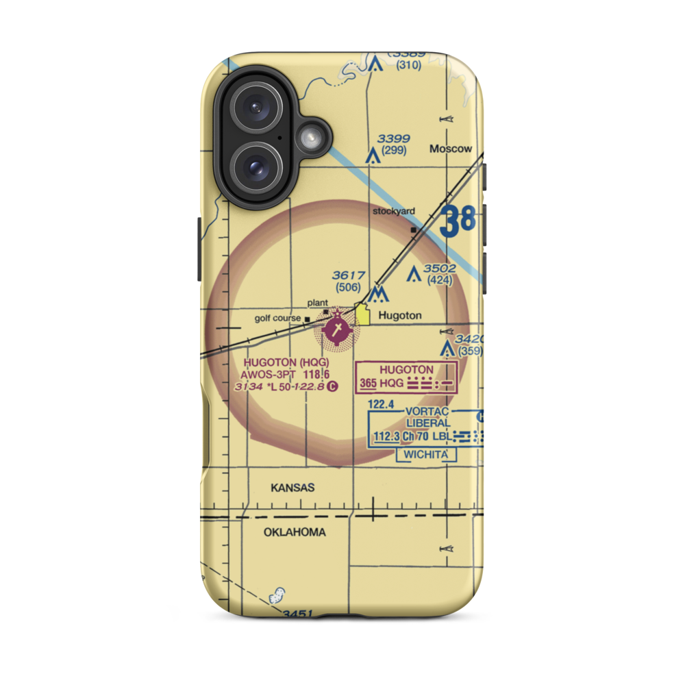 Hugoton Municipal Airport (HQG) VFR Sectional  Tough iPhone Case iPhone 16 Plus model shown
