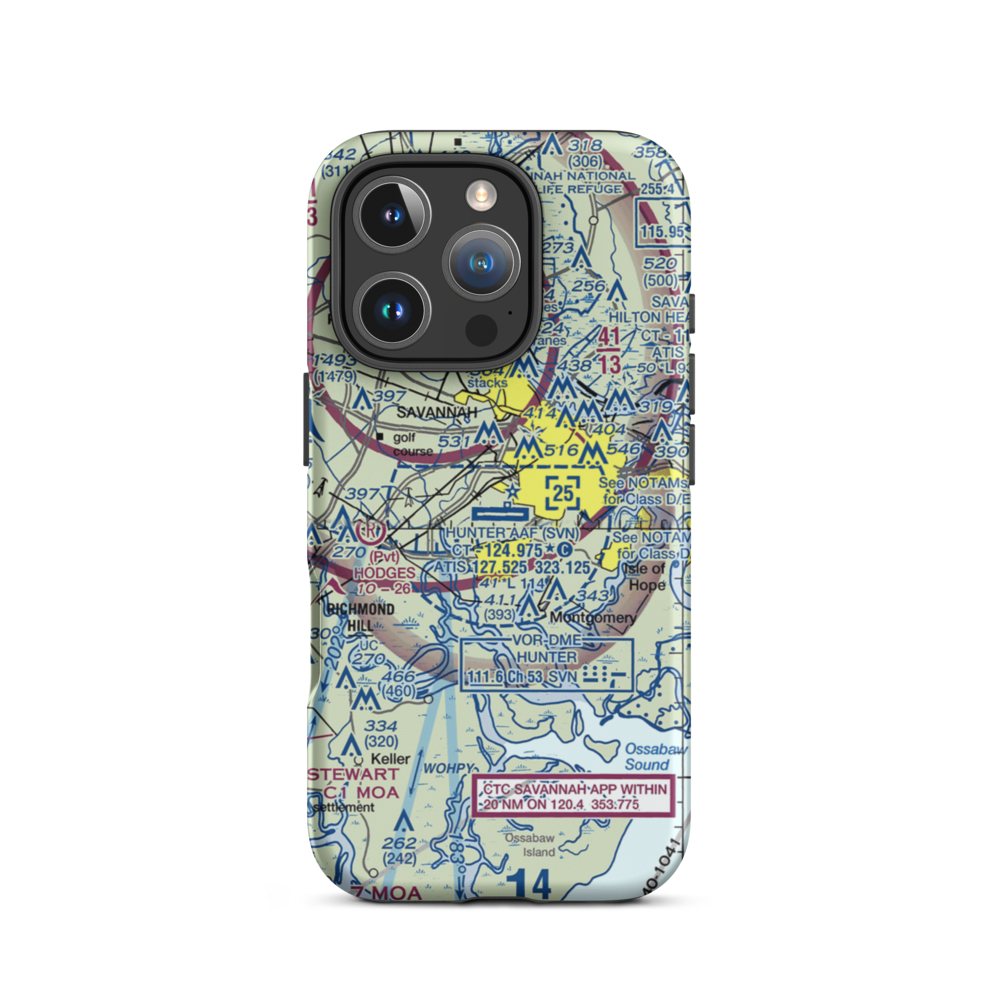Hunter Army Air Field (SVN) VFR Sectional  Tough iPhone Case iPhone 16 Pro model shown