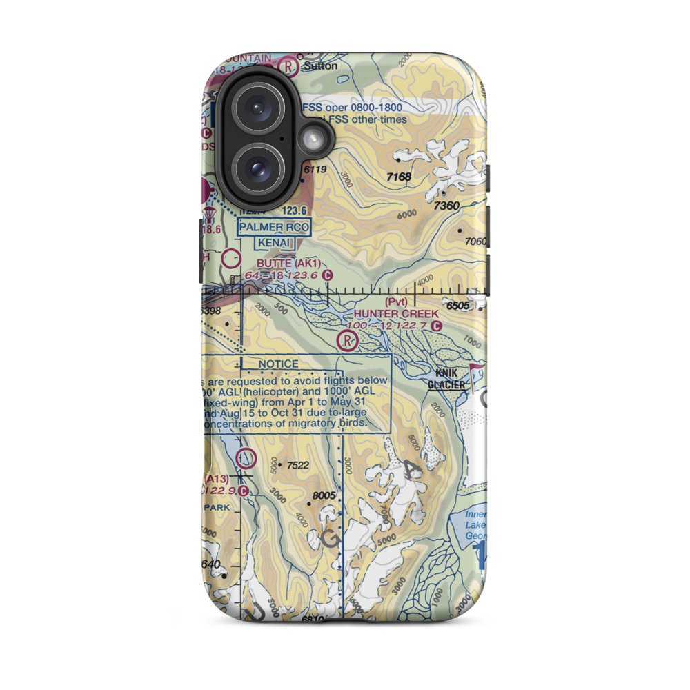 Hunter Creek Airport (AK66) VFR Sectional  Tough iPhone Case iPhone 16 Plus model shown