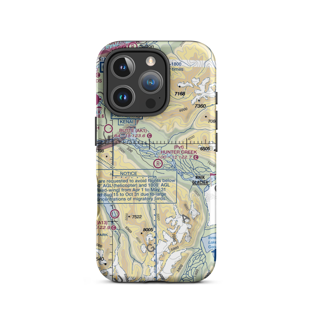 Hunter Creek Airport (AK66) VFR Sectional  Tough iPhone Case iPhone 16 Pro model shown