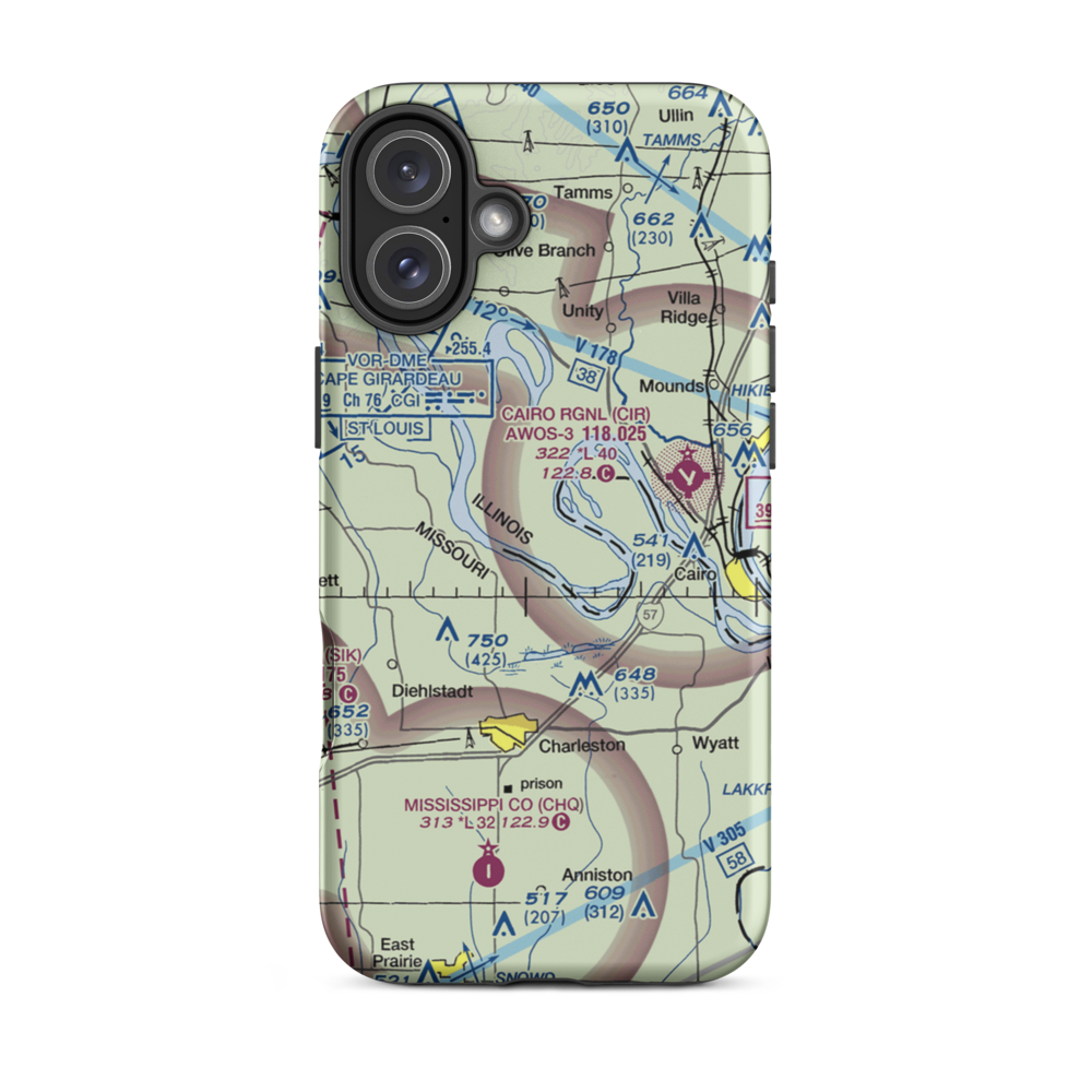Hunter Raffety Elevators Inc Airport (92IL) VFR Sectional  Tough iPhone Case iPhone 16 Plus model shown