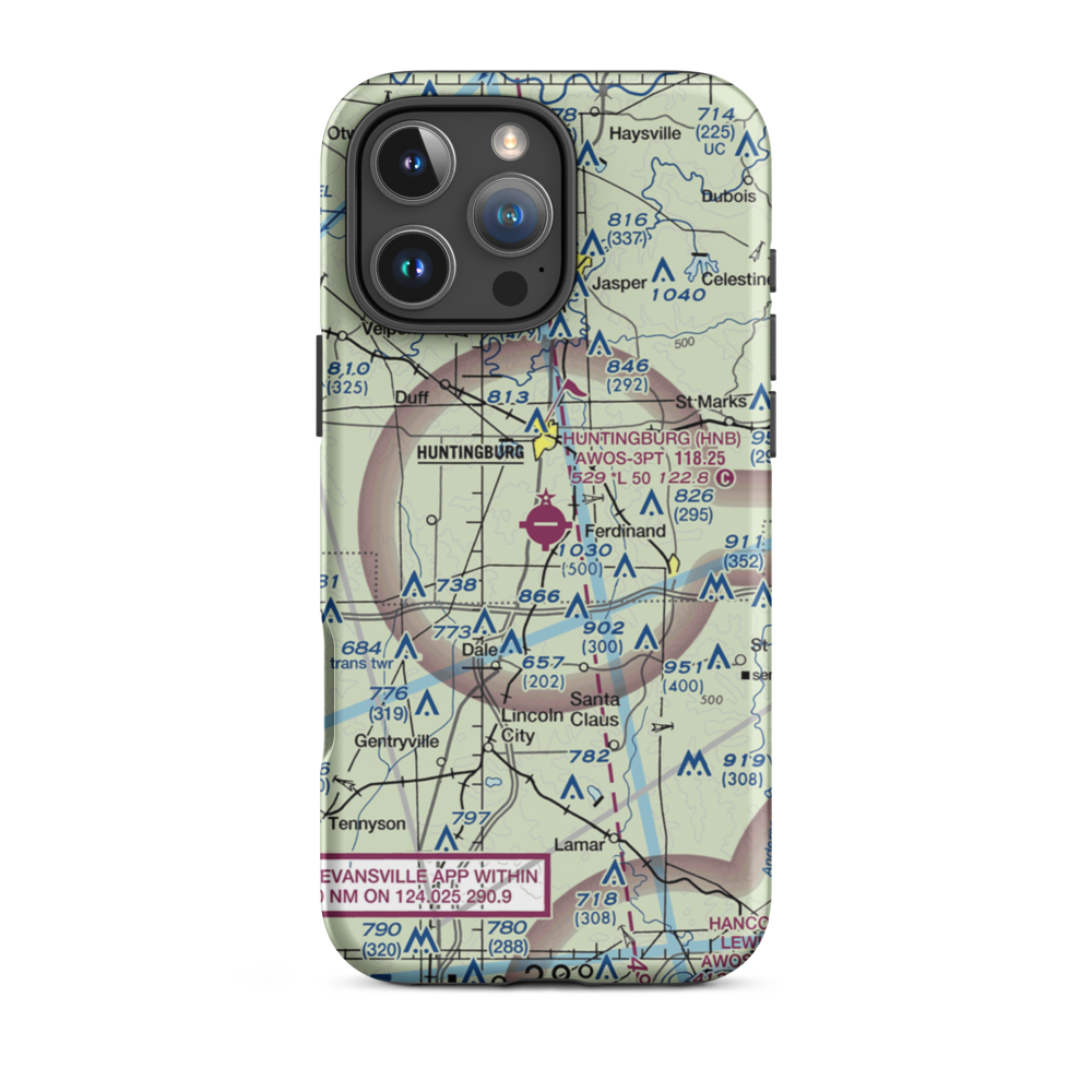 Huntingburg Airport (HNB) VFR Sectional  Tough iPhone Case iPhone 16 Pro Max model shown