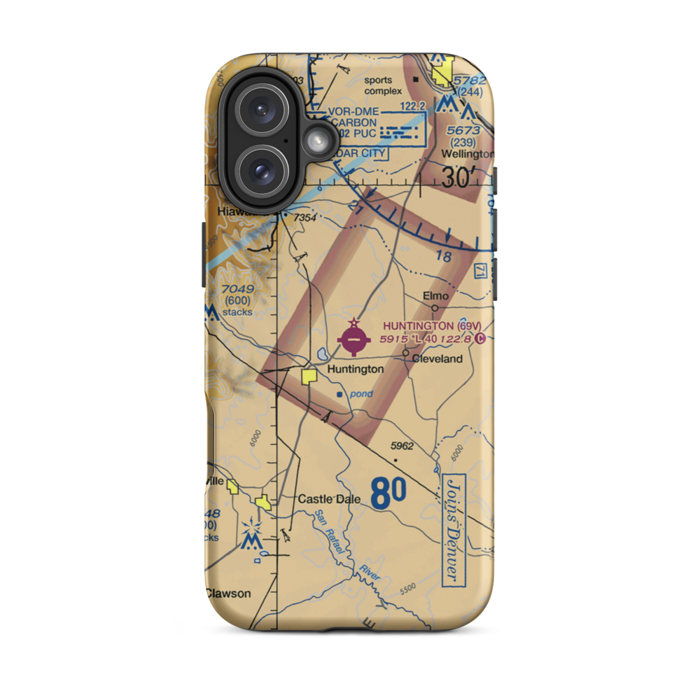 Huntington Municipal Airport (69V) VFR Sectional  Tough iPhone Case iPhone 16 Plus model shown