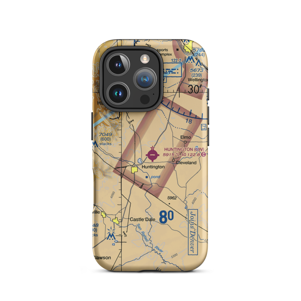 Huntington Municipal Airport (69V) VFR Sectional  Tough iPhone Case iPhone 16 Pro model shown