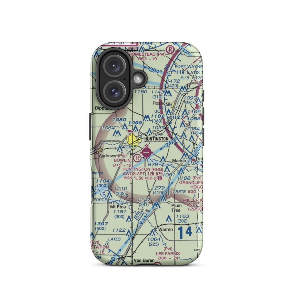 Huntington Municipal Airport (HHG) VFR Sectional  Tough iPhone Case iPhone 16 model shown