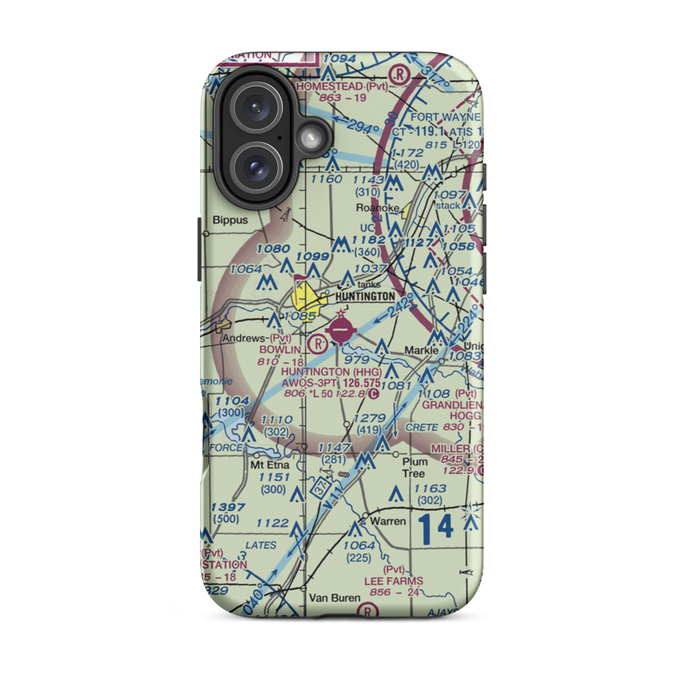Huntington Municipal Airport (HHG) VFR Sectional  Tough iPhone Case iPhone 16 Plus model shown