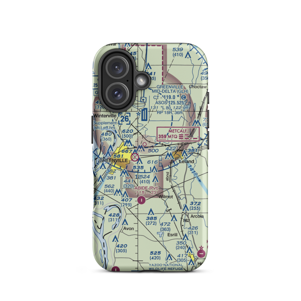Huntley Airport (MS25) VFR Sectional  Tough iPhone Case iPhone 16 model shown