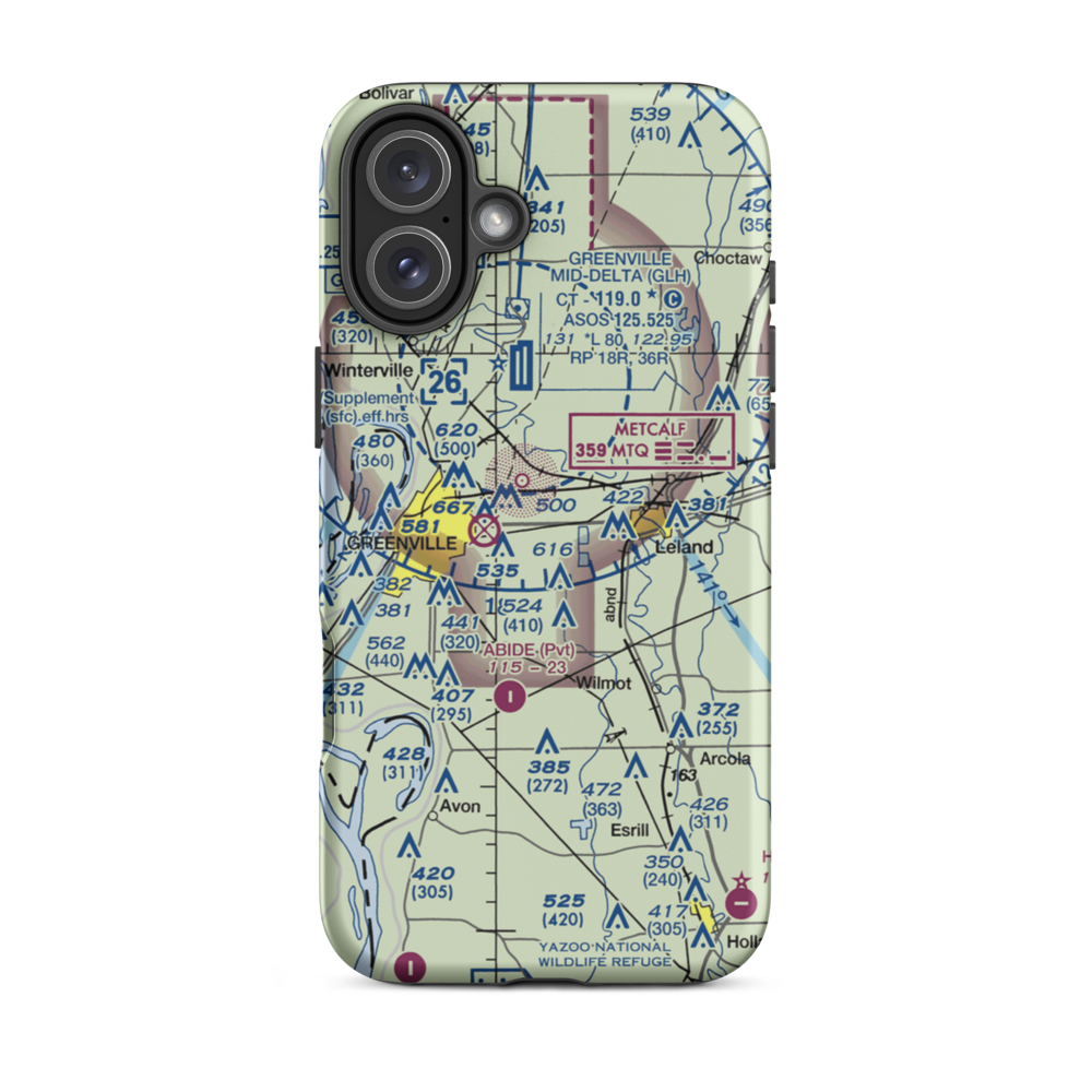 Huntley Airport (MS25) VFR Sectional  Tough iPhone Case iPhone 16 Plus model shown