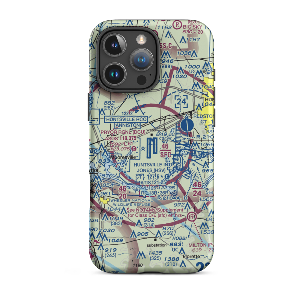 Huntsville International Carl T Jones Field (HSV) VFR Sectional  Tough iPhone Case iPhone 16 Pro Max model shown