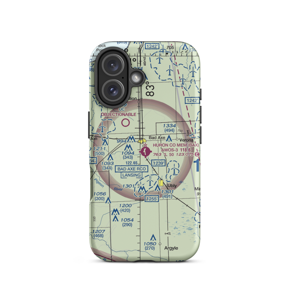 Huron County Memorial Airport (BAX) VFR Sectional  Tough iPhone Case iPhone 16 model shown