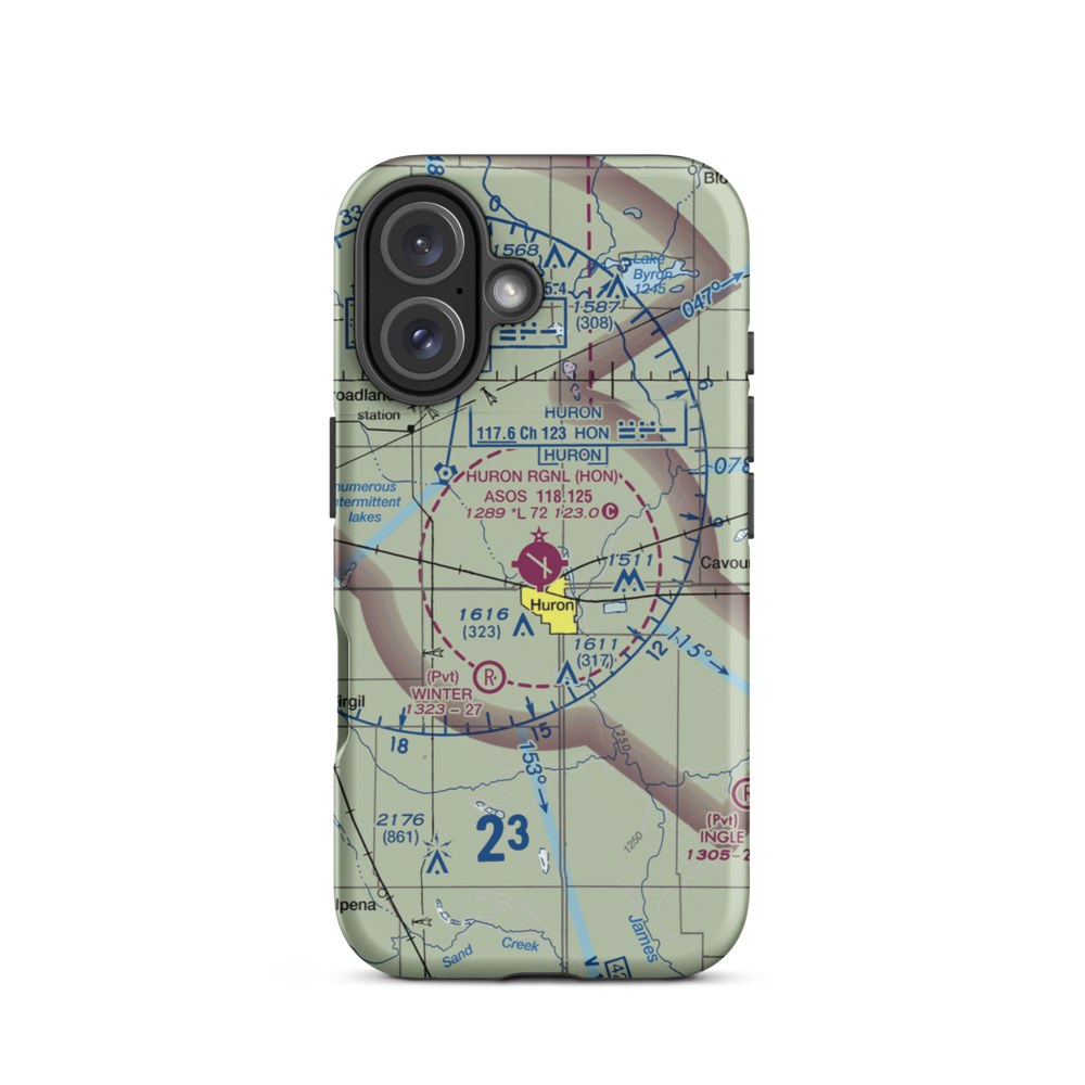 Huron Regional Airport (HON) VFR Sectional  Tough iPhone Case iPhone 16 model shown