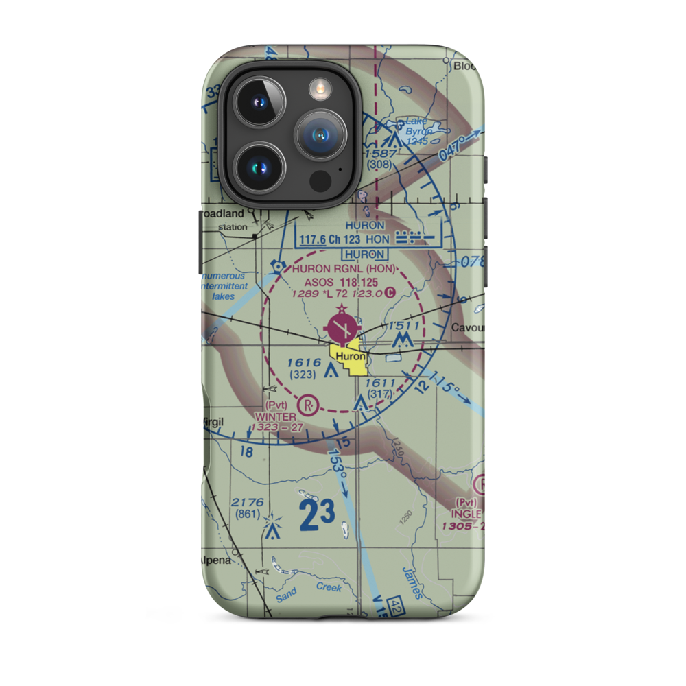 Huron Regional Airport (HON) VFR Sectional  Tough iPhone Case iPhone 16 Pro Max model shown