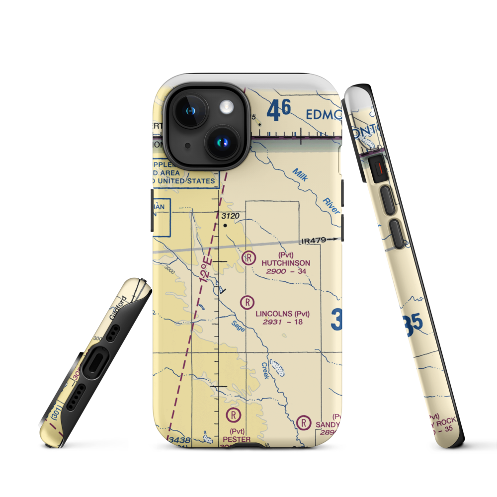 Hutchinson Airport (26MT) VFR Sectional  Tough iPhone Case iPhone 15 model shown