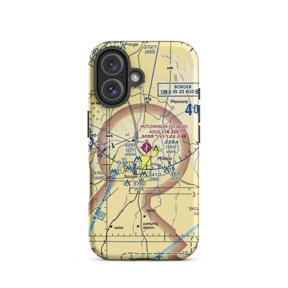 Hutchinson County Airport (BGD) VFR Sectional  Tough iPhone Case iPhone 16 model shown