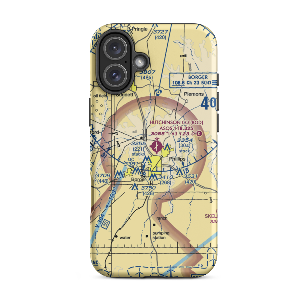 Hutchinson County Airport (BGD) VFR Sectional  Tough iPhone Case iPhone 16 Plus model shown