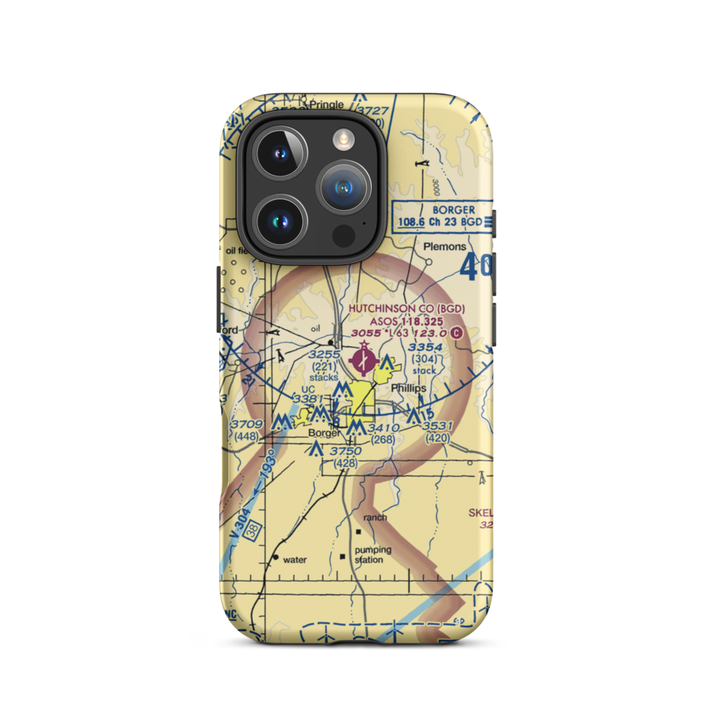 Hutchinson County Airport (BGD) VFR Sectional  Tough iPhone Case iPhone 16 Pro model shown