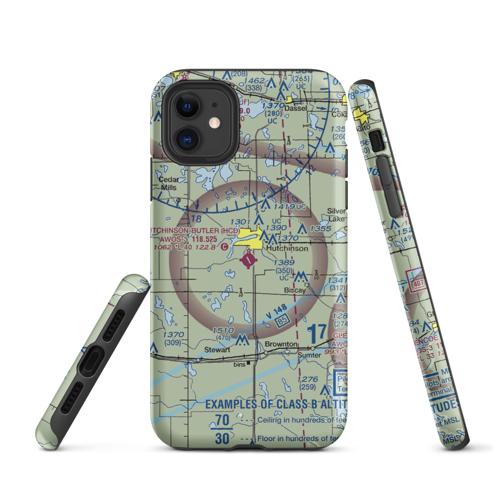 Hutchinson Municipal Butler Field (HCD) VFR Sectional  Tough iPhone Case iPhone 11 model shown