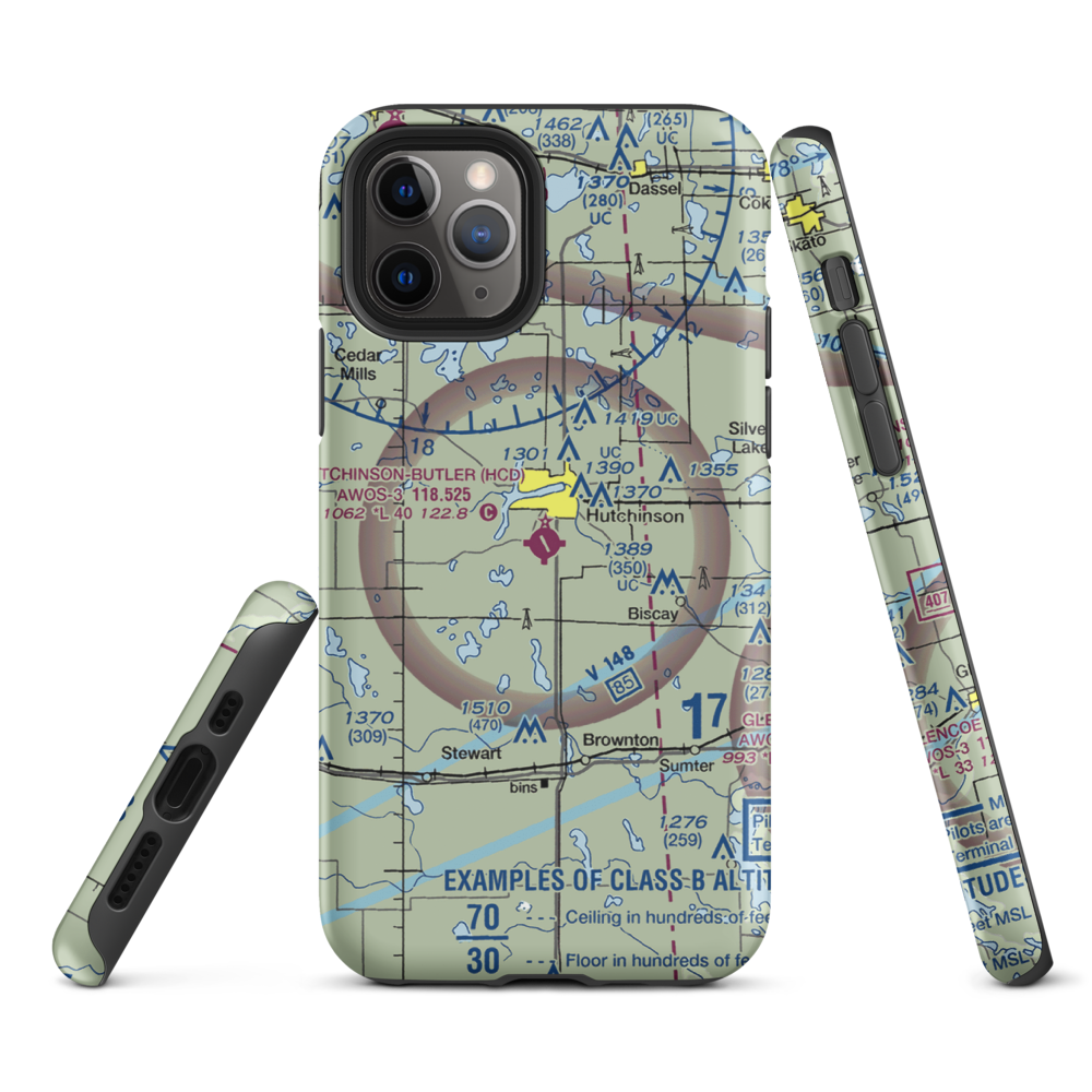 Hutchinson Municipal Butler Field (HCD) VFR Sectional  Tough iPhone Case iPhone 11 Pro model shown