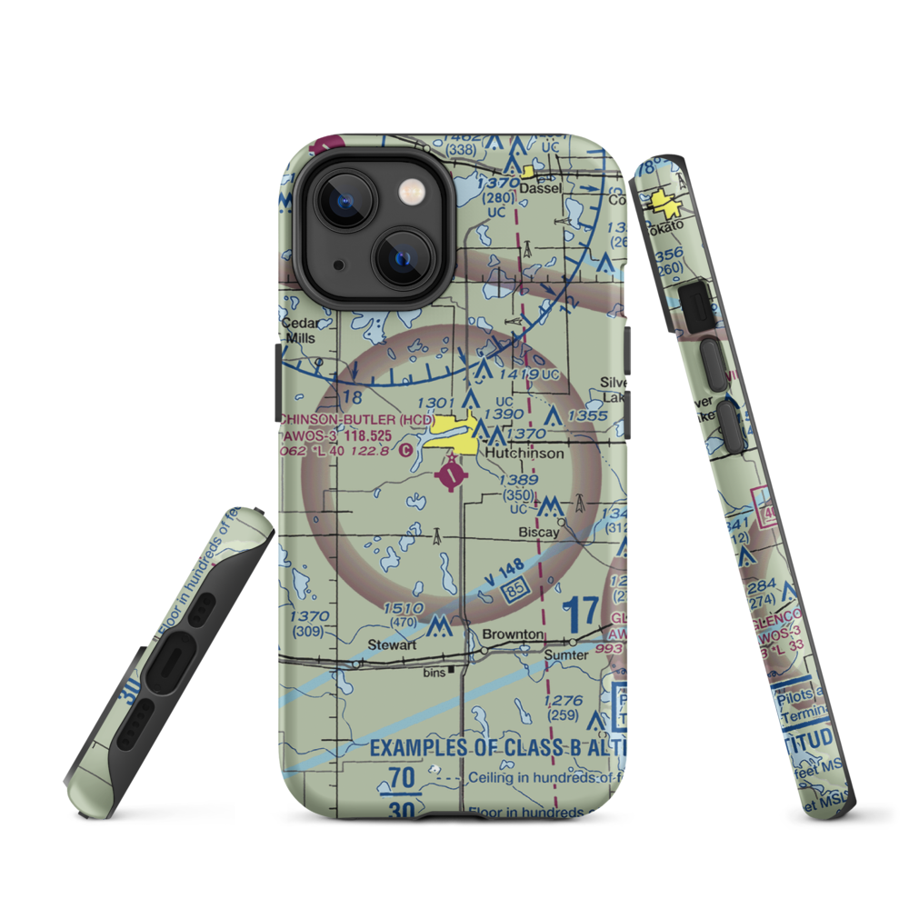 Hutchinson Municipal Butler Field (HCD) VFR Sectional  Tough iPhone Case iPhone 14 model shown